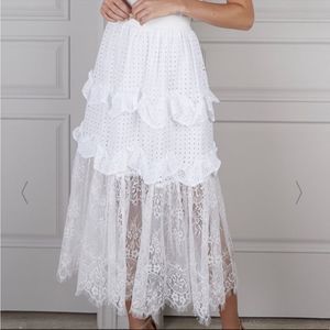 Senlis Lila White Eyelet & Lace Midi Skirt NWOT
